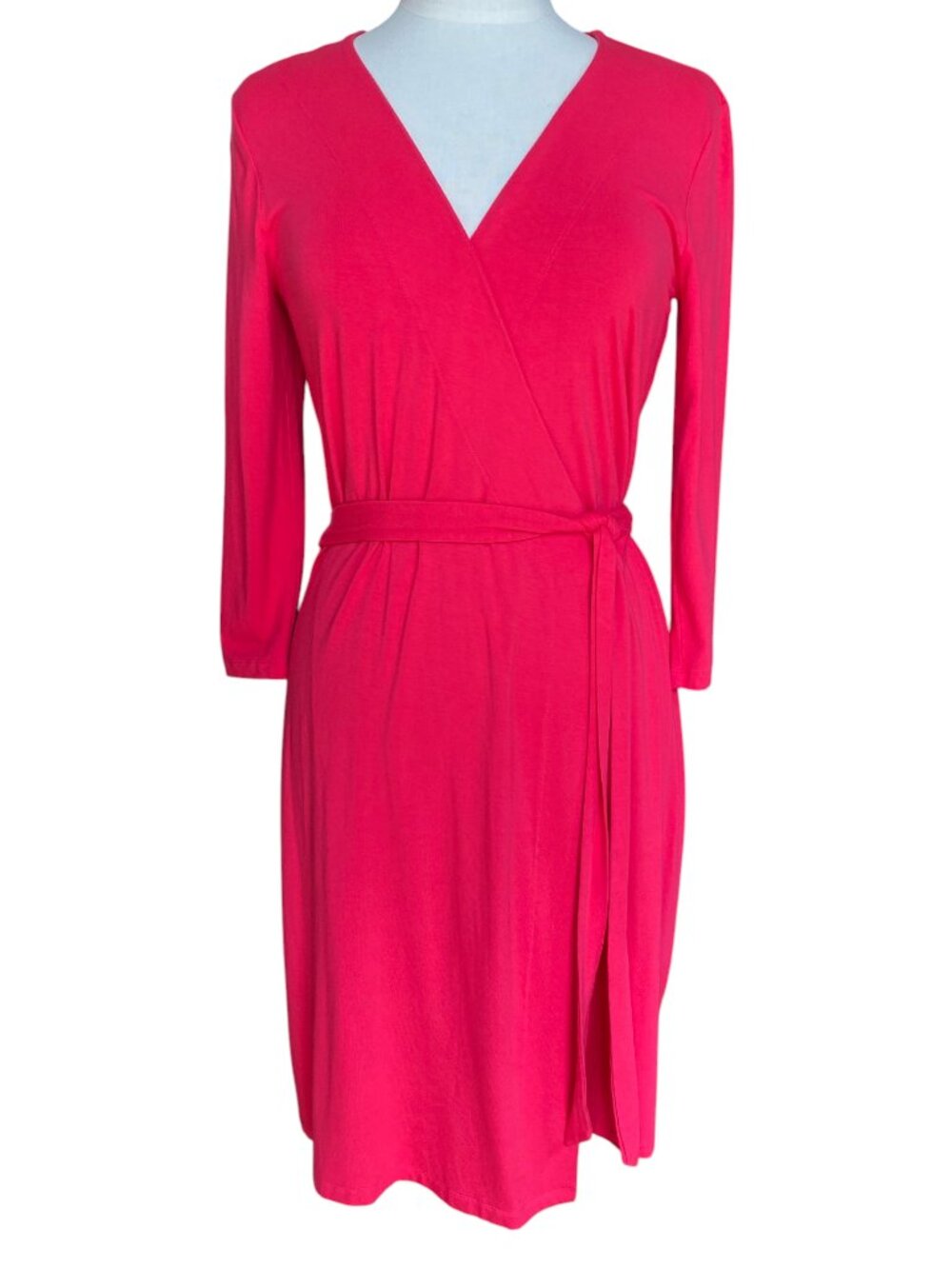 Gap Summer Azalea Jersey Knit Wrap Midi Dress Hot Pink Barbie Preppy Office-S